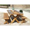 2m Reclaimed Teak Outdoor Open Slatted Cross Leg Table with 2 Backless Benches - 0