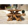 2m Reclaimed Teak Outdoor Open Slatted Cross Leg Table with 2 Backless Benches - 8