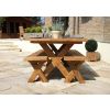 2.4m Reclaimed Teak Outdoor Open Slatted Cross Leg Table with 2 Backless Benches - 14