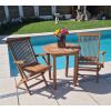 70cm Teak Circular Fixed Table with 2 Classic Folding Chairs / Armchairs - 3