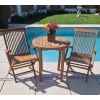 70cm Teak Circular Fixed Table with 2 Classic Folding Chairs / Armchairs - 4