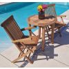 70cm Teak Circular Fixed Table with 2 Classic Folding Chairs / Armchairs - 5