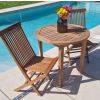80cm Teak Circular Fixed Table with 2 Classic Folding Chairs - 2