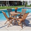 80cm Teak Circular Fixed Table with 4 Classic Folding Chairs / Armchairs - 0