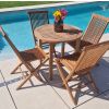 80cm Teak Circular Fixed Table with 4 Classic Folding Chairs / Armchairs - 1