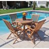 80cm Teak Circular Fixed Table with 4 Classic Folding Chairs / Armchairs - 2