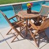 80cm Teak Circular Fixed Table with 4 Classic Folding Chairs / Armchairs - 3