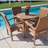 80cm Teak Circular Fixed Table with 4 Marley Chairs / Armchairs  - 5