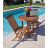 80cm Teak Circular Pedestal Table with 2 Classic Folding Chairs - 1
