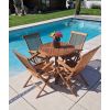 80cm Teak Circular Pedestal Table with 4 Classic Folding Chairs / Armchairs - 5