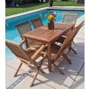 1.2m Teak Rectangular Fixed Table with 4 Classic Folding Chairs & 2 Armchairs - 1