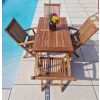 1.2m Teak Rectangular Fixed Table with 4 Kiffa Folding Chairs / Armchairs - 5
