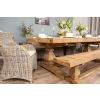 2.4m Reclaimed Elm Pedestal Dining Table with 5 Donna Armchairs and 1 Bench - 1