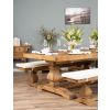2.4m Reclaimed Elm Pedestal Dining Table with 2 Backless Benches - 10