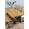 2.4m Reclaimed Teak Urban Fusion Cross Dining Table with One Backless Bench and 4 Latifa Dining Chairs  - 1