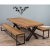 2.4m Reclaimed Teak Urban Fusion Cross Dining Table with Two Backless Benches  - 2