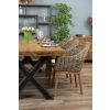 2.4m Reclaimed Teak Urban Fusion Cross Dining Table with One Backless Bench and 3 Scandi Armchairs - 3