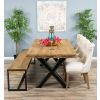 2.4m Reclaimed Teak Urban Fusion Cross Dining Table with One Backless Bench and 4 Natural Windsor Ring Back Dining Chairs - 0