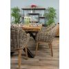 2.4m Reclaimed Teak Urban Fusion Cross Dining Table with One Backless Bench and 3 Scandi Armchairs - 6