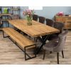 2.4m Reclaimed Teak Urban Fusion Cross Dining Table with One Backless Bench and 4 Velveteen Ring Back Dining Chairs - 10