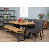 2.4m Reclaimed Teak Urban Fusion Cross Dining Table with One Backless Bench and 4 Dove grey Windsor Ring Back Dining Chairs  - 7