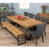2.4m Reclaimed Teak Urban Fusion Cross Dining Table with One Backless Bench and 4 Dove grey Windsor Ring Back Dining Chairs  - 8