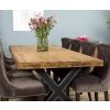 2.4m Reclaimed Teak Urban Fusion Cross Dining Table with 8 Velveteen Ring Back Dining Chairs  - 1