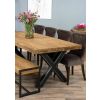 2.4m Reclaimed Teak Urban Fusion Cross Dining Table with One Backless Bench and 4 Velveteen Ring Back Dining Chairs - 2