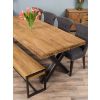 2.4m Reclaimed Teak Urban Fusion Cross Dining Table with One Backless Bench and 4 Dove grey Windsor Ring Back Dining Chairs  - 2