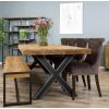 2.4m Reclaimed Teak Urban Fusion Cross Dining Table with One Backless Bench and 4 Velveteen Ring Back Dining Chairs - 6