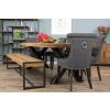 2.4m Reclaimed Teak Urban Fusion Cross Dining Table with One Backless Bench and 4 Dove grey Windsor Ring Back Dining Chairs  - 9