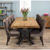 2.4m Reclaimed Teak Urban Fusion Cross Dining Table with 8 Velveteen Ring Back Dining Chairs  - 0