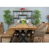 2.4m Reclaimed Teak Urban Fusion Cross Dining Table with One Backless Bench and 3 Scandi Armchairs - 4