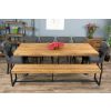 2.4m Reclaimed Teak Urban Fusion Cross Dining Table with One Backless Bench and 4 Dove grey Windsor Ring Back Dining Chairs  - 6