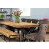 2.4m Reclaimed Teak Urban Fusion Cross Dining Table with One Backless Bench and 4 Velveteen Ring Back Dining Chairs - 8