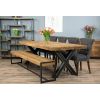 2.4m Reclaimed Teak Urban Fusion Cross Dining Table with One Backless Bench and 4 Dove grey Windsor Ring Back Dining Chairs  - 3