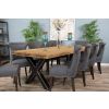 2.4m Reclaimed Teak Urban Fusion Cross Dining Table with 8 Dove Grey Windsor Ring Back Dining Chairs - 8