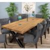 2.4m Reclaimed Teak Urban Fusion Cross Dining Table with 8 Dove Grey Windsor Ring Back Dining Chairs - 11