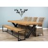 2.4m Reclaimed Teak Urban Fusion Cross Dining Table with One Backless Bench and 4 Latifa Dining Chairs  - 2