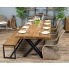 2.4m Reclaimed Teak Urban Fusion Cross Dining Table with One Backless Bench and 4 Stackable Zorro Chairs - 0