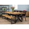 2.4m Reclaimed Teak Urban Fusion Cross Dining Table with One Backless Bench and 4 Velveteen Ring Back Dining Chairs - 3