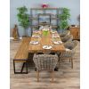 2.4m Reclaimed Teak Urban Fusion Cross Dining Table with One Backless Bench and 3 Scandi Armchairs - 10