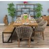 2.4m Reclaimed Teak Urban Fusion Cross Dining Table with One Backless Bench and 3 Scandi Armchairs - 7