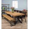 2.4m Reclaimed Teak Urban Fusion Cross Dining Table with One Backless Bench and 4 Velveteen Ring Back Dining Chairs - 0