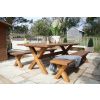 2.4m Reclaimed Teak Outdoor Open Slatted Cross Leg Table with 2 Backless Benches - 6