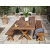 2.4m Reclaimed Teak Outdoor Open Slatted Cross Leg Table with 2 Backless Benches - 5
