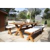 2.4m Reclaimed Teak Outdoor Open Slatted Cross Leg Table with 2 Backless Benches - 8