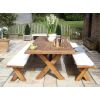 2.4m Reclaimed Teak Outdoor Open Slatted Cross Leg Table with 2 Backless Benches - 9