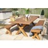 2.4m Reclaimed Teak Outdoor Open Slatted Cross Leg Table with 2 Backless Benches - 0