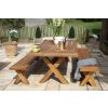 2.4m Reclaimed Teak Outdoor Open Slatted Cross Leg Table with 2 Backless Benches - 3